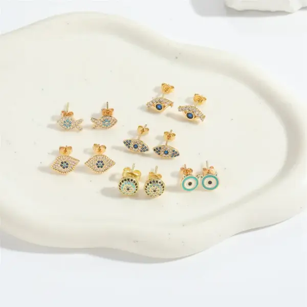 Wholesale 1 Pair Elegant Simple Style Commute Devil's Eye Enamel Inlay Copper Zircon 14K Gold Plated Ear Studs