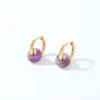 Wholesale PVD Coated K Gold Plated Round 304 Stainless Steel Natural Stone Retro Simple Style Waterproof Non Tarnish Hoop Earrings