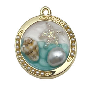 1 lake blue conch starfish 28x25mm-3.3g-22060 / Monet garden oil painting style three-dimensional pendant