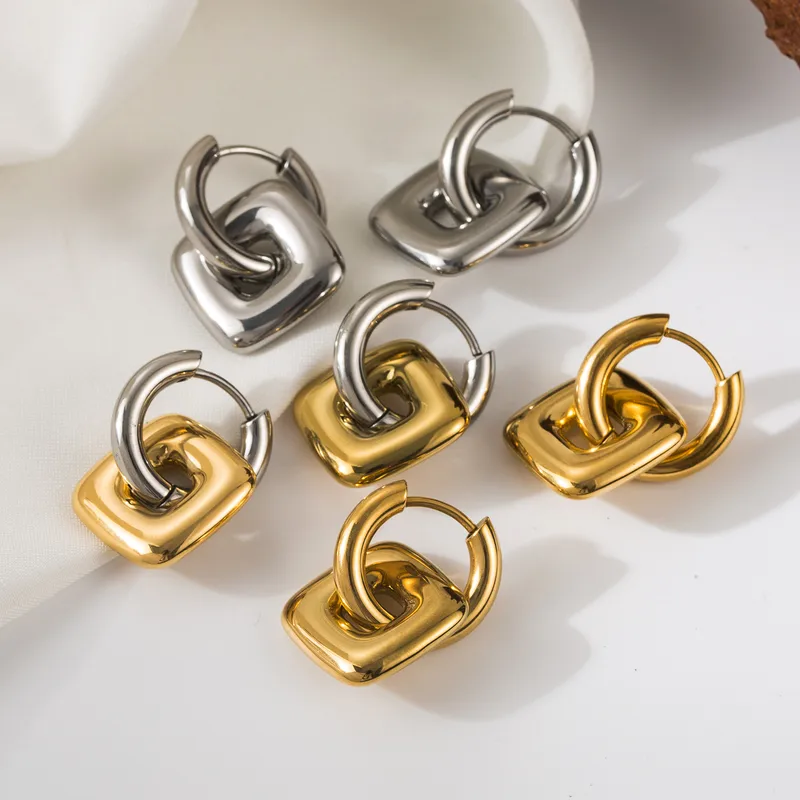 Wholesale 1 Pair Retro French Style Geometric Solid Color Plating 304 Stainless Steel 18K Gold Plated op Earrings