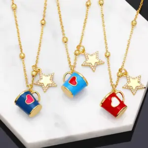 Wholesale Fashion Copper Xingx Cup Heart Shape Necklace Enamel Zircon Copper Necklaces