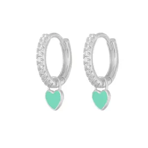 Love Heart Earrings/White Gold Color/Cyan