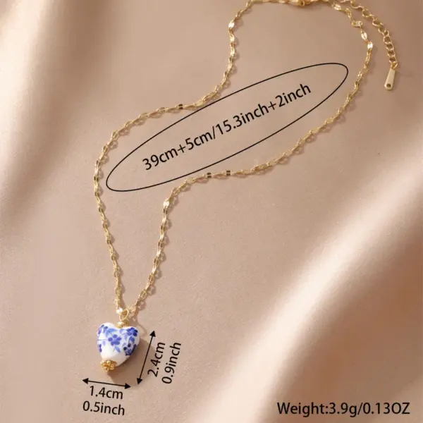 Wholesale Jewelry Chinoiserie Classical Geometric 304 Stainless Steel Ceramics Plating Cable Chain Pendant Necklace