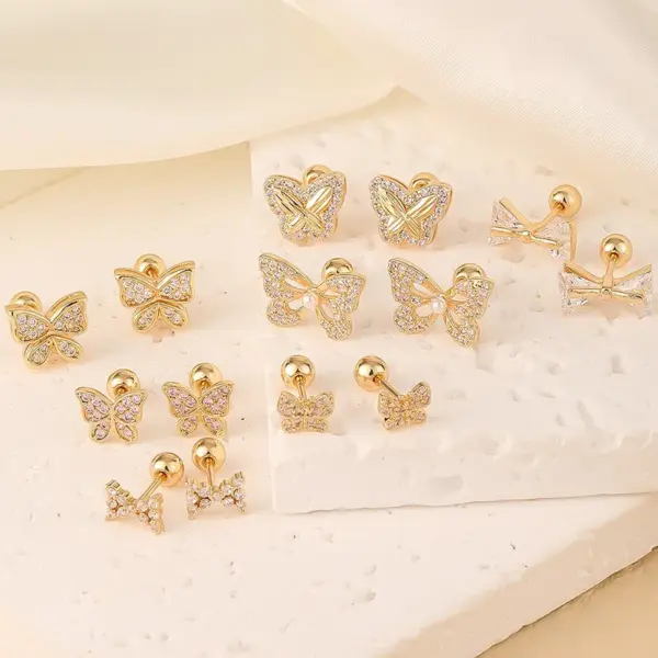 1 Pair Elegant Sweet Swan Flower Butterfly Plating Inlay 304 Stainless Steel Copper Zircon Gold Plated Ear Studs