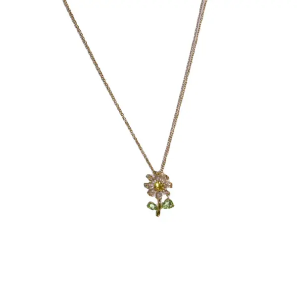 Wholesale Fashion Flower Titanium Steel Inlay Zircon Pendant Necklace 1 Piece