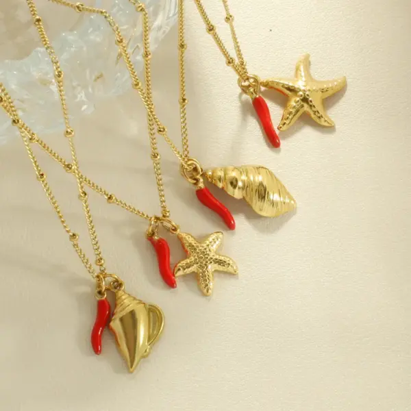 PVD Coated Real Gold Plated Tortoise Starfish Shell 304 Stainless Steel Marine Style Simple Style Commute Waterproof Non Tarnish 304 Stainless Steel Lobster Trigger Clasp Closure Pendant Necklace