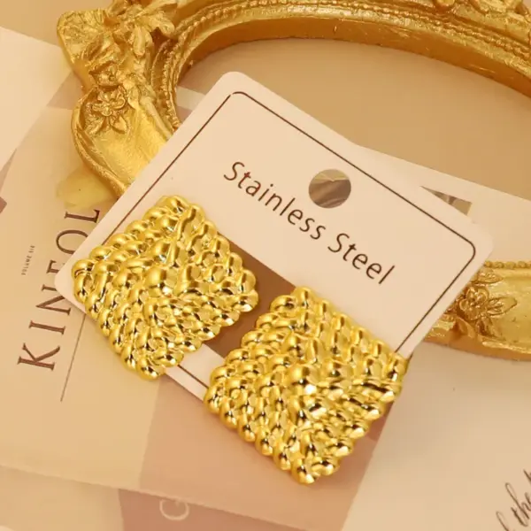 Wholesale PVD Coated 18K Gold Plated Square Heart Shape Flower 304 Stainless Steel Simple Style Waterproof Non Tarnish Ear Studs