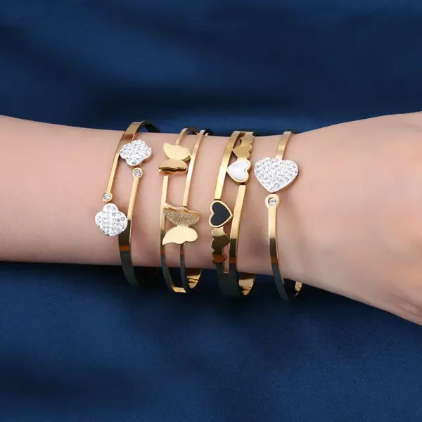 Fashion Geometric Stainless Steel Plating Zircon Bangle