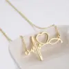 Wholesale 201 Stainless Steel 18K Gold Plated Fashion Plating Electrocardiogram Pendant Necklace