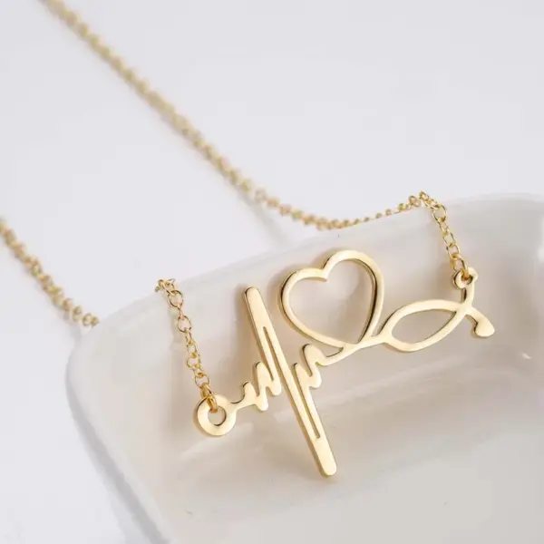 Wholesale 201 Stainless Steel 18K Gold Plated Fashion Plating Electrocardiogram Pendant Necklace
