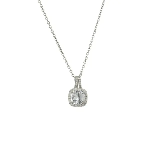 Wholesale 304 Stainless Steel Copper Square Water Plating Zircon White-Plated K Silver Plated Sweet Commute Shiny Plating Inlay Pendant Necklace