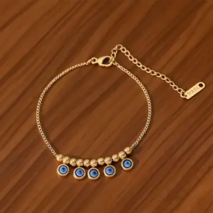 J05016-Eye Box Chain-Anklet- Gold