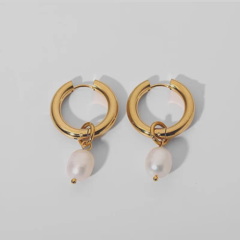 Wholesale Fashion Round Stainless Steel Pearl Plating op Earrings 1 Pair