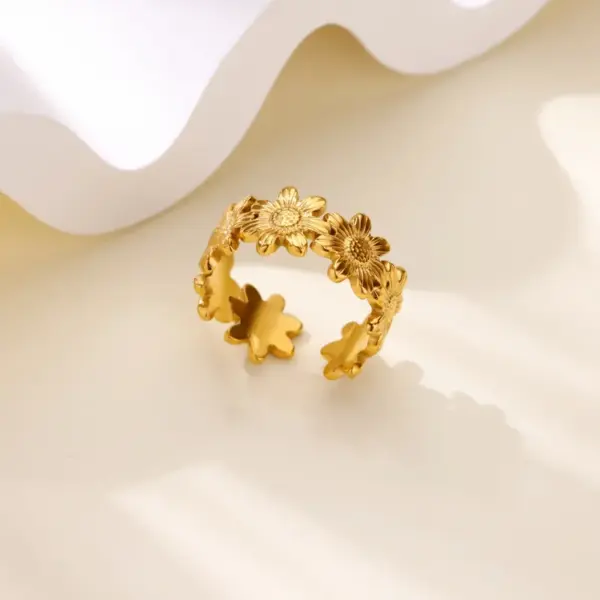 Wholesale 304 Stainless Steel Starfish Flower Bow Knot PVD Coated Real Gold Plated IG Style Retro Waterproof Non Tarnish Plating Open Rings