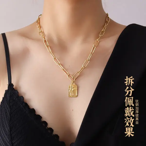 Wholesale PVD Coated Real Gold Plated 18K Gold Geometric 304 Stainless Steel Fashion Waterproof Non Tarnish 304 Stainless Steel Necklace