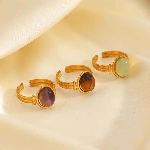 Wholesale Ion Plating (IP) 18K Gold Plated Oval 304 Stainless Steel Vintage Style Waterproof Non Tarnish Open Rings