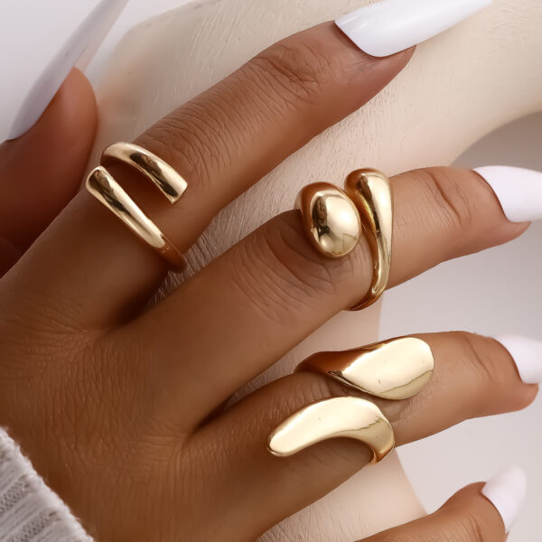 Wholesale Fully Managed Cross-border European and American Jewelry Fashion Personality Geometric Drop Ring 3 Piece Set Niche Opening Design Ring