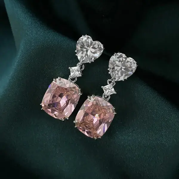Wholesale Flash Diamond Pink Yellow White Heart Shaped Copper Inlaid Zircon Earrings