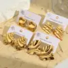 Wholesale Irregular Shape Water Plating Stainless Steel 201 Folded Rhombus Square Earrings Fashionable Casual Modern Style Jewelry