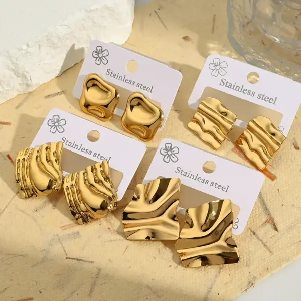Wholesale Irregular Shape Water Plating Stainless Steel 201 Folded Rhombus Square Earrings Fashionable Casual Modern Style Jewelry