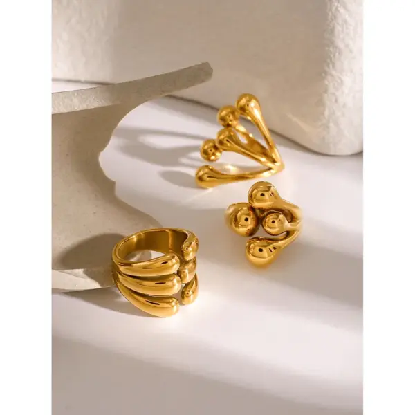 Wholesale 304 Stainless Steel Hand PVD Coated 18K Real Gold Plated Classic Style Gold Open Rings