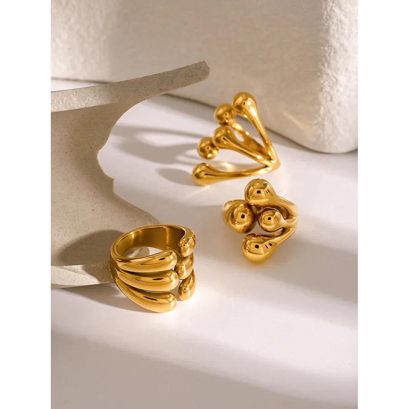 Wholesale 304 Stainless Steel Hand PVD Coated 18K Real Gold Plated Classic Style Gold Open Rings