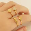Wholesale PVD Coated 18K Gold Plated Heart Shape Knot Flower Stainless Steel Simple Style Waterproof Non Tarnish Open Ring