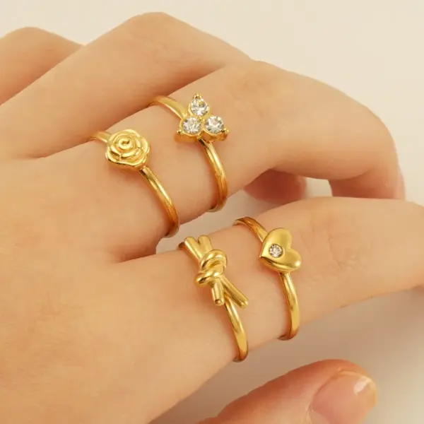 Wholesale PVD Coated 18K Gold Plated Heart Shape Knot Flower Stainless Steel Simple Style Waterproof Non Tarnish Open Ring