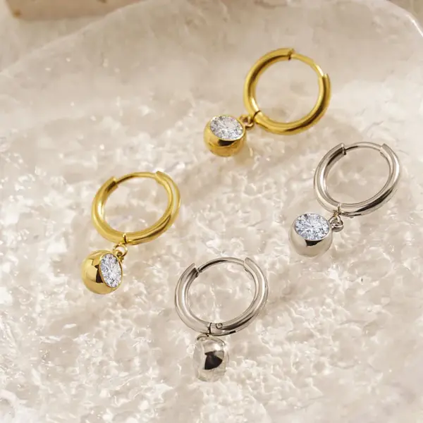 PVD Coated Real Gold Plated 18K Gold Round 304 Stainless Steel Simple Style Waterproof Non Tarnish Drop Earrings