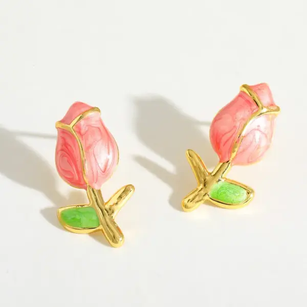 1 Pair Casual Novelty Romantic Tulips Plating Titanium Steel 18K Gold Plated PVD Coated Ear Studs