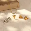 Wholesale 304 Stainless Steel Heart Shape Electroplated 18K Real Gold Plated Simple Style Commute Waterproof Non Tarnish Plating Earrings Necklace