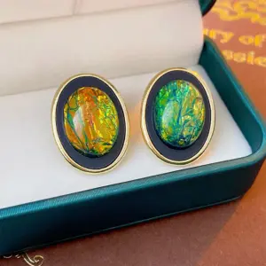 Silver Needle resin geometric oval earrings