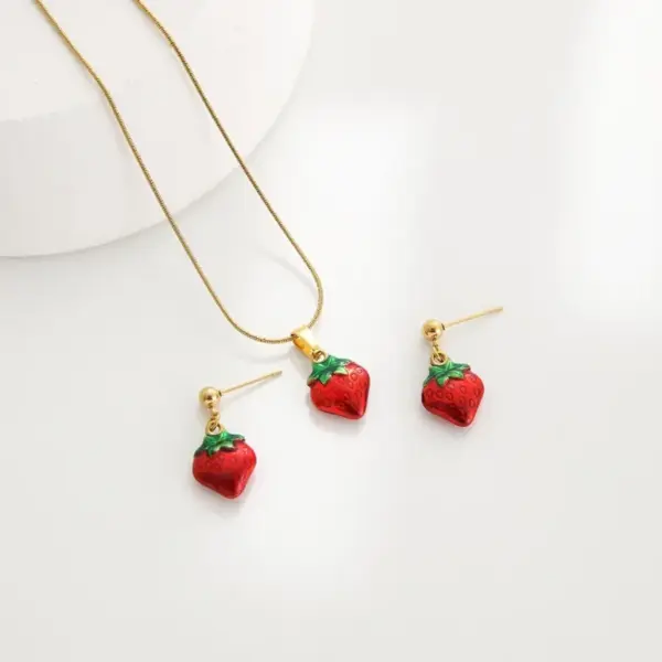 Wholesale Jewelry Sweet Cherry Strawberry 304 Stainless Steel Enamel Plating Earrings Necklace Snake Chain