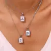Wholesale 304 Stainless Steel Letter Square PVD Coated Shell Simple Style Waterproof Non Tarnish Inlay Cable Chain White Silver Pendant Necklace