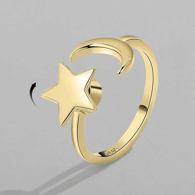 Wholesale New Rotating Star And Moon Cross-bright Copper Zircon Index Finger Ring