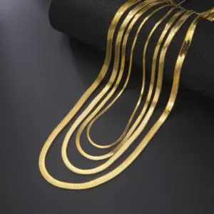 Stainless Steel Snake Flat Chain Snake Chain Female Male Simple Gold Necklace Popular Snake Bone Stainless Steel Plain Chain Necklace