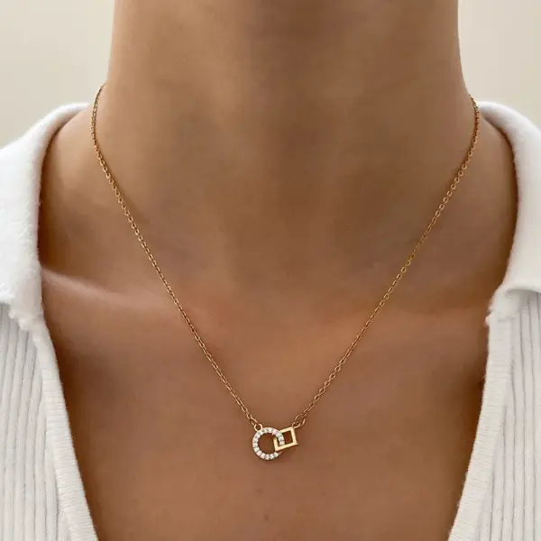 Wholesale Fashion Circle Square Copper Plating Hollow Out Inlay Zircon Pendant Necklace 1 Piece