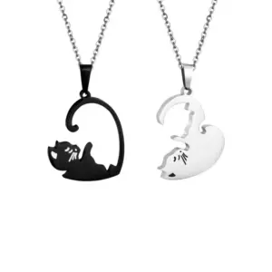 [Black and White] Love Pendant Pair with O-Shaped Necklace 60cm Long