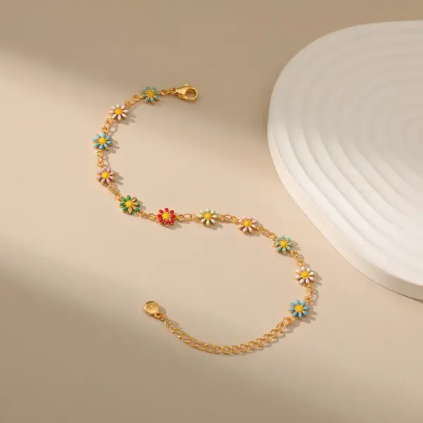 Wholesale Vacation Ethnic Style Beach Flower Copper Enamel Plating 18k Gold Plated Bracelets