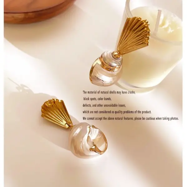 1 Pair Of Design Stainless Steel Natural Shell 18K Gold Waterproof Non-Fading Women's Earrings Long Fashion High-End Earrings