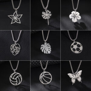 Wholesale aessories small stainless steel hollow volleyball plant flowers butterfly pendant necklace jewelry men