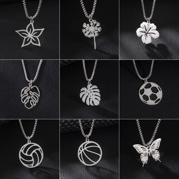 oly-309733ea4d3a730c1a16f52e304005fe Wholesale aessories small stainless steel hollow volleyball plant flowers butterfly pendant necklace jewelry men