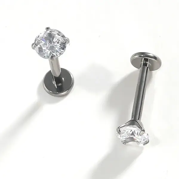 Wholesale Simple Style Geometric Pure Titanium Zircon Lip Stud Tongue Nail In Bulk