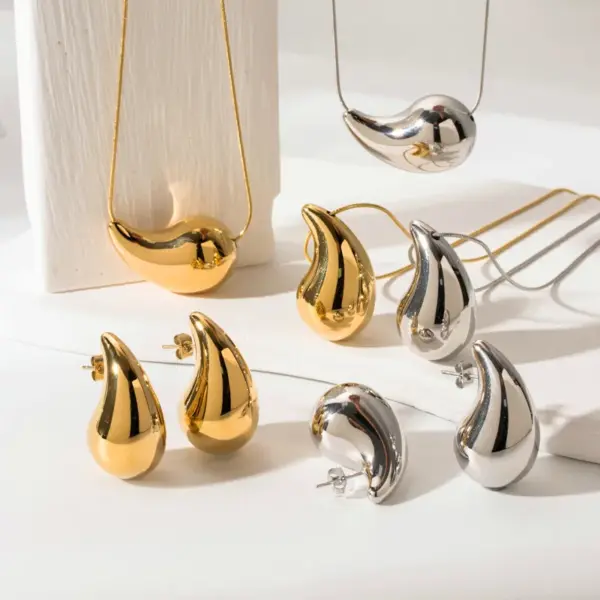 Wholesale PVD Coated Water Droplets 304 Stainless Steel French Style Simple Style Korean Style Waterproof Non Tarnish Earrings Necklace