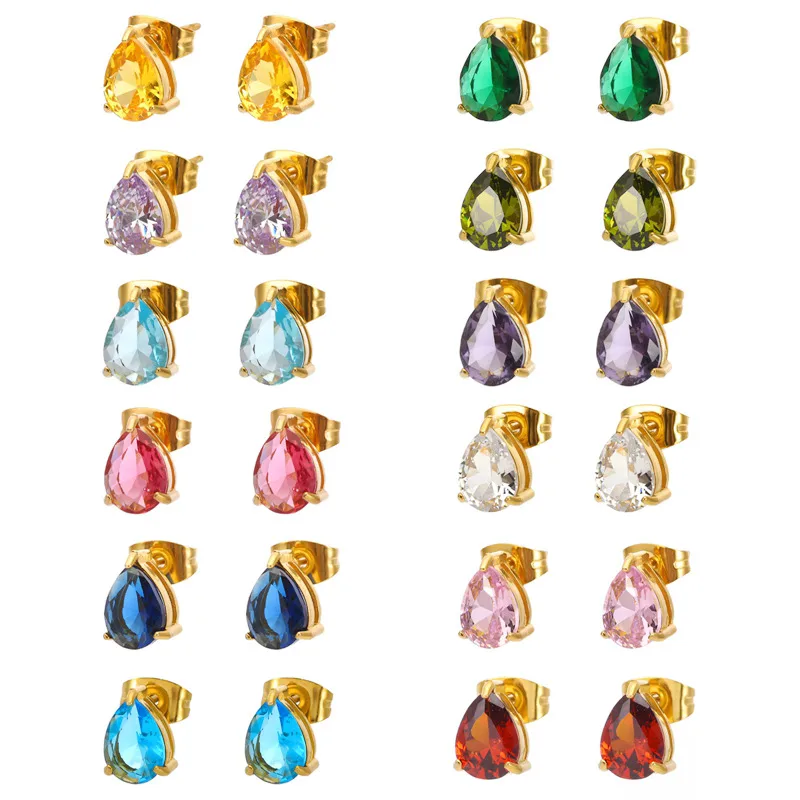 Wholesale Titanium Steel Non-Fading December Water Drop Claw-Shaped Diamond-Studded Earrings Zircon Water Drop Inlaid Elegant Polished Geometric Patte