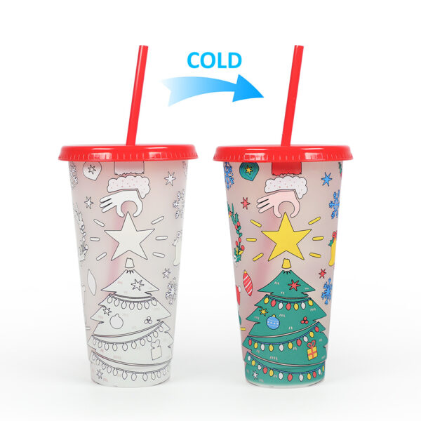 Wholesale Christmas 24oz Large-Capacity Pp Material Water Cup Plastic with Straw, Changes Color When Exposed to Cold, Student Water Cup