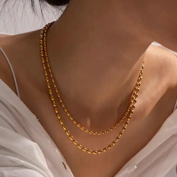 304 Stainless Steel Solid Color PVD Coated 18K Gold Plated IG Style Plating Double Layer Necklaces