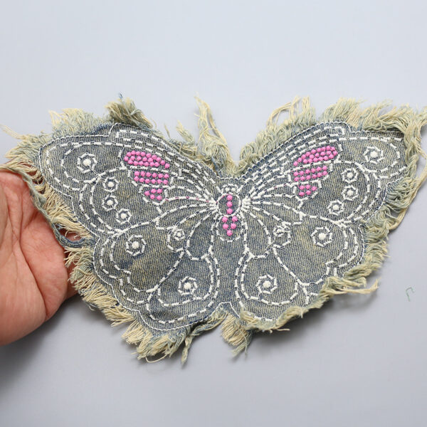 Wholesale New Denim Embroidered Butterfly Cloth Sticker Patch Embroidered Pieces Cloth Sticker Clothing Bag Hand-stitched Decorative Cloth DIY