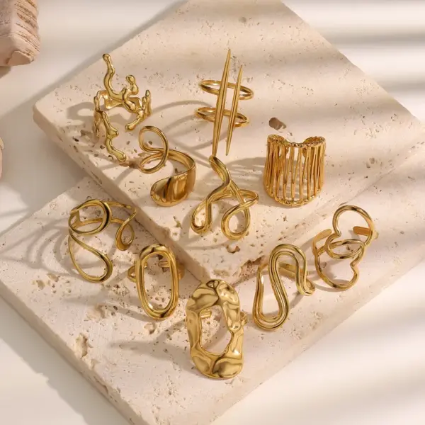 Wholesale Irregular Open Ring For Women In 18K Real Gold Plated With PVD Coated Waterproof Non Tarnish 304 Stainless Steel