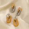 Wholesale 304 Stainless Steel Oval PVD Coated 18K Gold Plated Simple Style Waterproof Non Tarnish Gold Steel Color Drop Earrings
